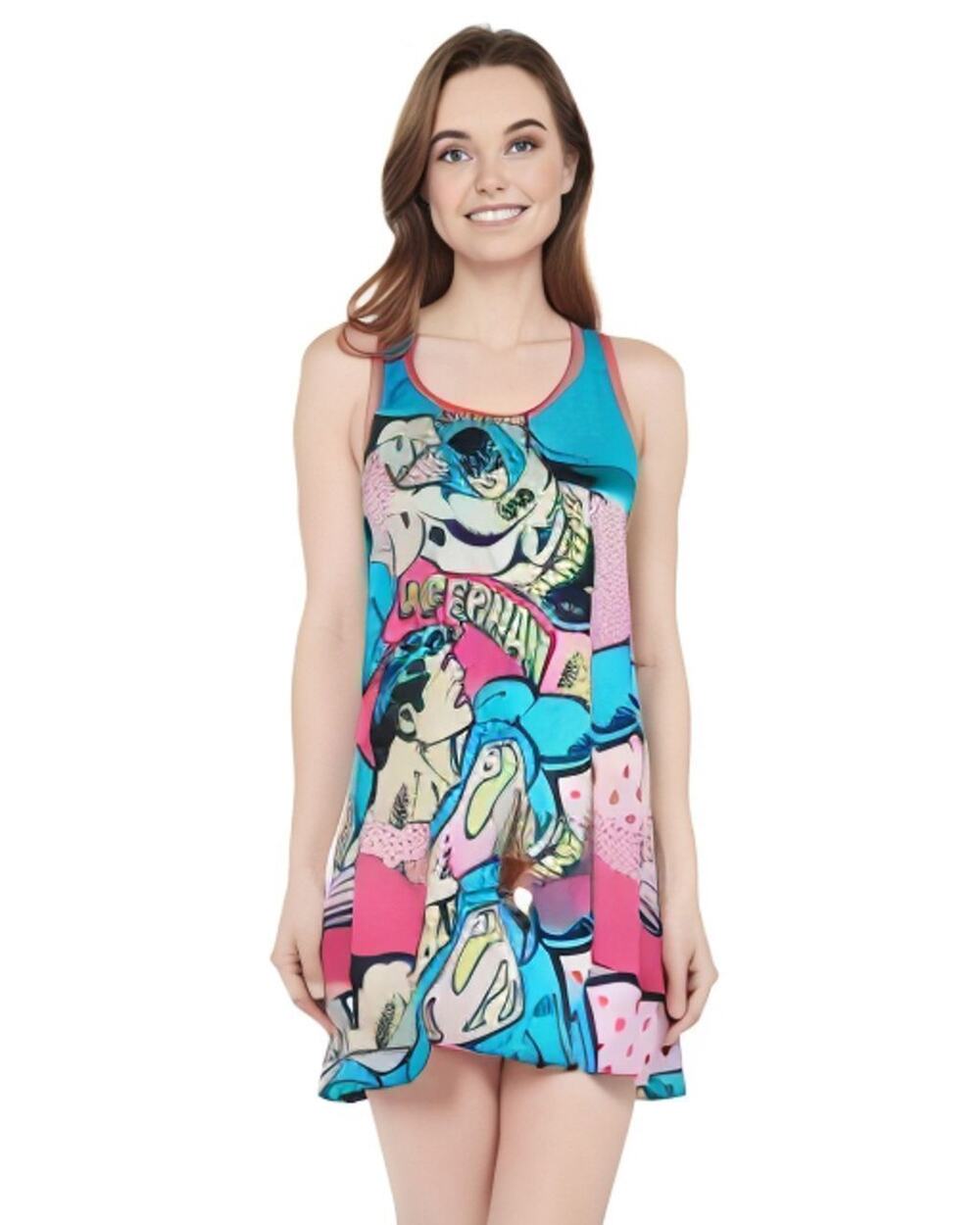 Retro DC Comics Batman Superman Pink Frost Nightgown Sleep M
